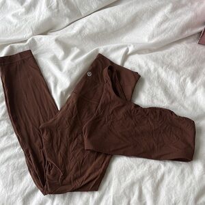 Lululemon Ribbed Leggings and Sports Bra Set - Chocolate Brown